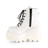 Vegan 11,5 cm SHAKER-52 DemoniaCult wedge plateauboots weiss