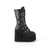 Vegan 14 cm SWING-230 platform halbhohe stiefel damen mit schnallen schwarz
