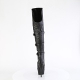 Vegan 15 cm DELIGHT-3018 high heeled thigh high boots with buckles black