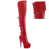 Vegan 15 cm DELIGHT-3018 high heeled thigh high boots with buckles red