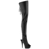 Vegan 15 cm DELIGHT-4019 high heeled thigh high boots open toe with lace up