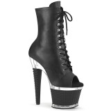 Vegan 18 cm SPECTATOR-1021 exotic platform peeptoe boots schwarz