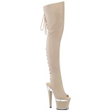 Vegan 18 cm SPECTATOR-3030 beige open toe overknee stiefel mit schnürung