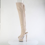 Vegan 18 cm SPECTATOR-3030 beige open toe overknee stiefel mit schnürung