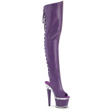Vegan 18 cm SPECTATOR-3030 lila open toe overknee stiefel mit schnürung