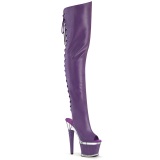 Vegan 18 cm SPECTATOR-3030 lila open toe overknee stiefel mit schnürung