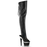 Vegan 18 cm SPECTATOR-3030 schwarze open toe overknee stiefel mit schnürung