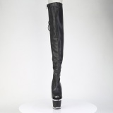 Vegan 18 cm SPECTATOR-3030 schwarze open toe overknee stiefel mit schnürung