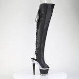 Vegan 18 cm SPECTATOR-3030 schwarze open toe overknee stiefel mit schnürung