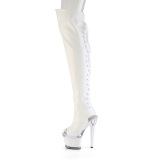 Vegan 18 cm SPECTATOR-3030 weisse open toe overknee stiefel mit schnürung