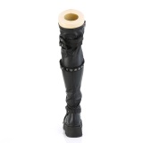 Vegan 6,5 cm RENEGADE-320 thigh high combat boots with buckles