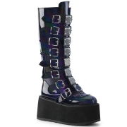 Vegan 9 cm DAMNED-318 buckle boots - alternative boots platform hologram