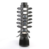 Vegan 9 cm DAMNED-318 kniehohe plateaustiefel damen mit schnallen schwarz