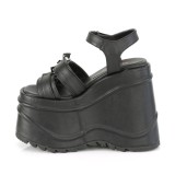 Vegan Black 15 cm DemoniaCult WAVE-13 lolita platform wedge sandals