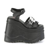 Vegan Black 15 cm DemoniaCult WAVE-13 lolita platform wedge sandals