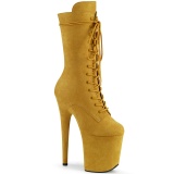 Vegan suede 20 cm FLAMINGO-1050FS Exotic pole dance boots in yellow