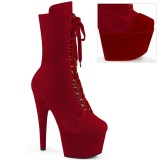 Velvet 18 cm ADORE-1045VEL Red ankle boots high heels + protective toe caps