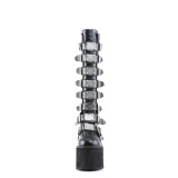 Wedge 14 cm S815 plateaustiefel damen mit schnallen schwarz PU
