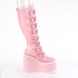 Wedge 14 cm S815 plateaustiefel damen mit schnallen vinyl rosa