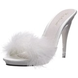 Weiss 13 cm POISE-501F Mules Schuhe mit Marabou Federn - Plüsch