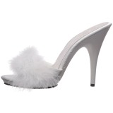 Weiss 13 cm POISE-501F Mules Schuhe mit Marabou Federn - Plüsch