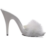 Weiss 13 cm POISE-501F Mules Schuhe mit Marabou Federn - Plüsch