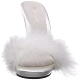 Weiss 13 cm POISE-501F Mules Schuhe mit Marabou Federn - Plüsch