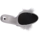 Weiss 13 cm POISE-501F Mules Schuhe mit Marabou Federn - Plüsch