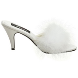 Weiss 8 cm AMOUR-03 Mules Schuhe mit Marabou Federn - Plüsch