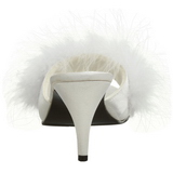 Weiss 8 cm AMOUR-03 Mules Schuhe mit Marabou Federn - Plüsch