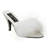 Weiss 8 cm AMOUR-03 Mules Schuhe mit Marabou Federn - Plüsch