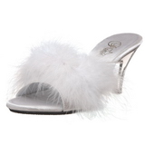 Weiss 8 cm BELLE-301F Mules Schuhe mit Marabou Federn - Plüsch