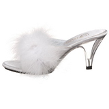 Weiss 8 cm BELLE-301F Mules Schuhe mit Marabou Federn - Plüsch