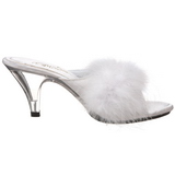 Weiss 8 cm BELLE-301F Mules Schuhe mit Marabou Federn - Plüsch