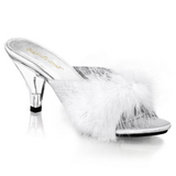 Weiss 8 cm BELLE-301F Mules Schuhe mit Marabou Federn - Plüsch