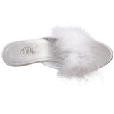 Weiss 8 cm BELLE-301F Mules Schuhe mit Marabou Federn - Plüsch