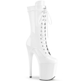 Weiss Lackleder 20 cm FLA-1050 schnürstiefelette high heels - extreme plateaustiefeletten