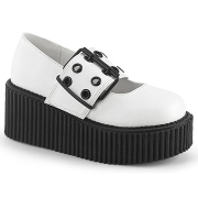 Weisse 7,5 cm CREEPER-230 maryjane creepers - plateauschuhe mit schnalle