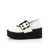 Weisse 7,5 cm CREEPER-230 maryjane creepers - plateauschuhe mit schnalle