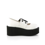 Weisse 7,5 cm CREEPER-230 maryjane creepers - plateauschuhe mit schnalle
