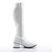 Weiße lackstiefel blockabsatz 5 cm - 70er jahre hippie disco kniehohe boots gogo
