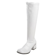 Weiße lackstiefel blockabsatz 5 cm - 70er jahre hippie disco kniehohe boots gogo