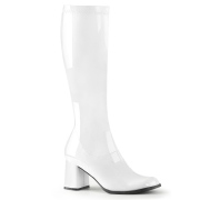 Weiße lackstiefel blockabsatz 7,5 cm - 70er jahre hippie disco kniehohe boots gogo