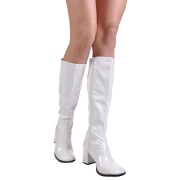 Weiße lackstiefel blockabsatz 7,5 cm - 70er jahre hippie disco kniehohe boots gogo