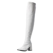 Weiße overknee stiefel 7,5 cm vinylleder - 70er jahre hippie disco overknee boots gogo