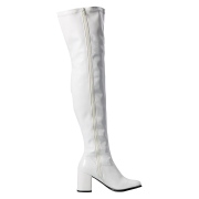 Weiße overknee stiefel 7,5 cm vinylleder - 70er jahre hippie disco overknee boots gogo