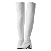 Weiße overknee stiefel 7,5 cm vinylleder - 70er jahre hippie disco overknee boots gogo