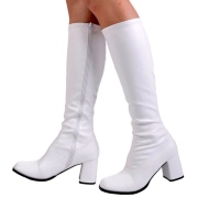 Weiße stiefel blockabsatz 7,5 cm vinylleder - 70er jahre hippie disco kniehohe boots gogo