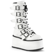 White 9 cm DAMNED-225 womens buckle boots with platform
