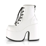 White Leatherette 13 cm DEMONIA CAMEL-203 chunky goth ankle boots